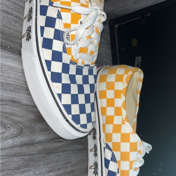Vans Checkerboard Blue and Yellow Women's Shoes - Picture 3 of 5
